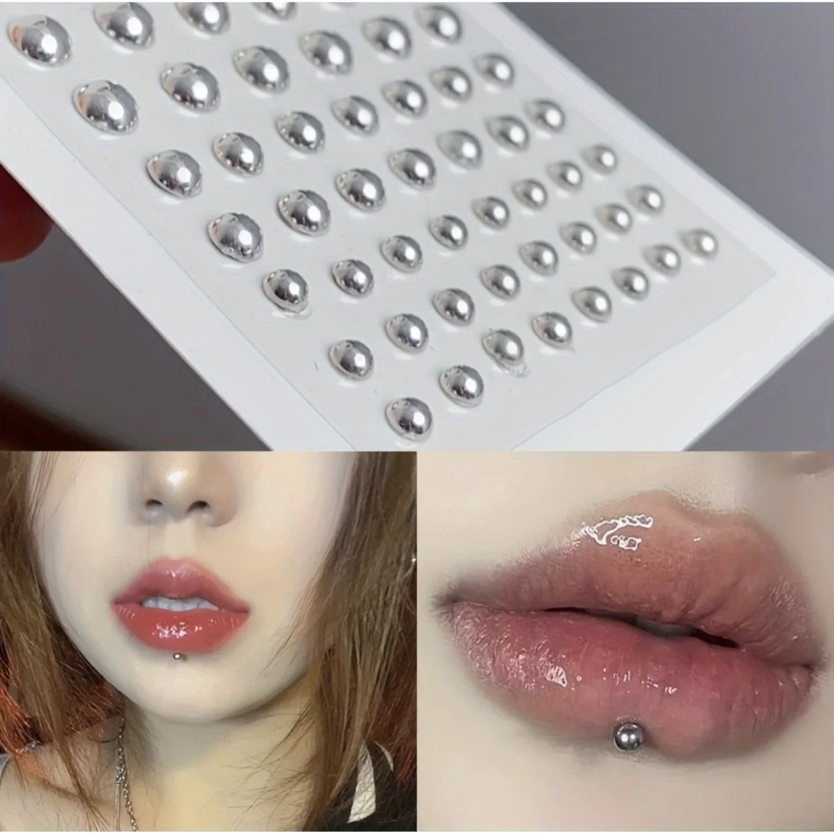 1sheet Cool Punk Trendy Silvery Simulation Studs Acrylic Stickers For Ear Nose Eye Studs Women Girls Casual Makeup Patches acrylic stickers