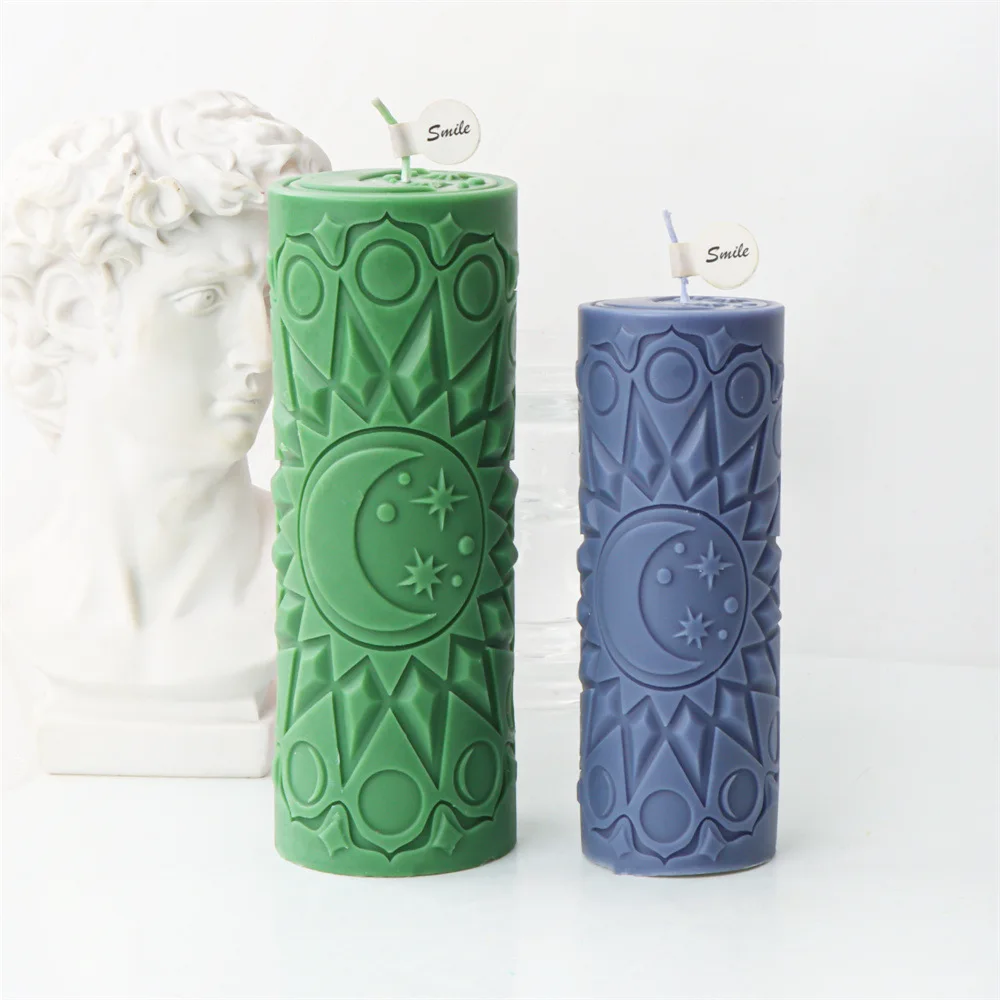 Taiji YinYang Relief Pillar Silicone Candle Mold Sun And Moon Relief velas Cylindrical Column  Candle mold for Candle Making Kit