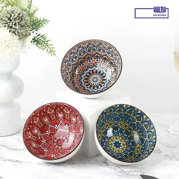 Set di ciotole in ceramica da 3 pezzi Ciotola di riso da 4,5 pollici Set di ciotole per zuppa in ceramica di alta qualità per pranzo domestico e ristorante sicuro per microonde 1