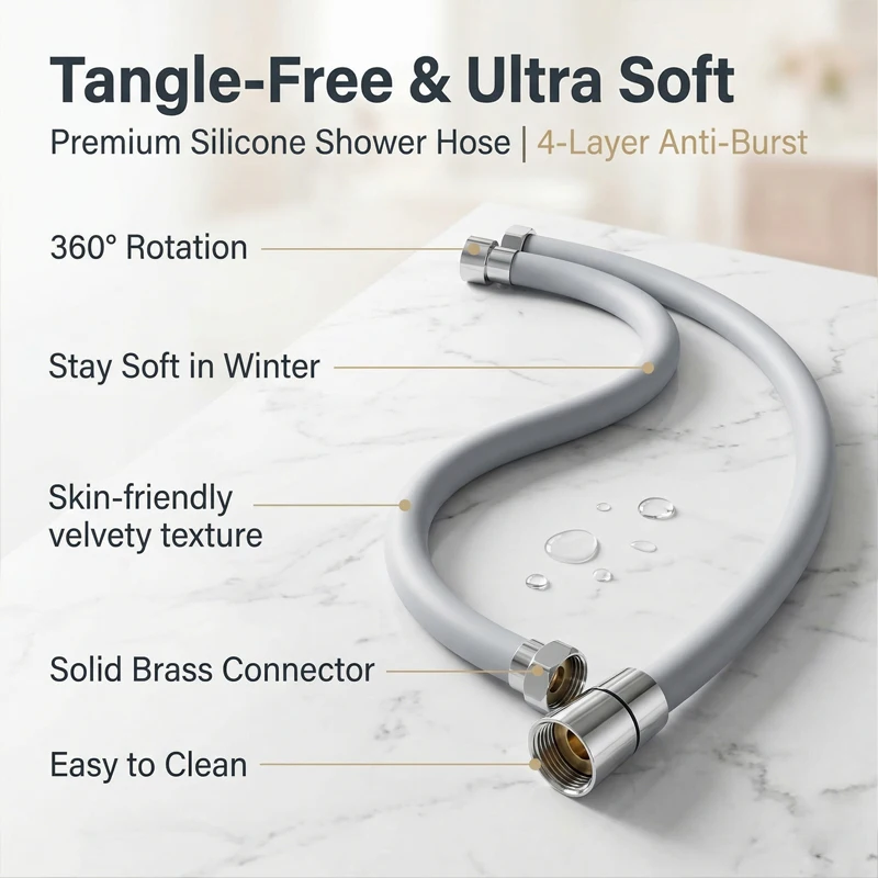Premium Tangle-Free Silicone Shower Hose – Rustproof and Anti-Mold, Available in Multiple Lengths