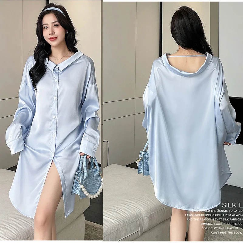 

Women Sleepshirt Baggy Rayon Homewear Sexy Shirt Oversize Nightgwon Loose Sleepwear Female Lingerie Home Dressing Gown Nightwear