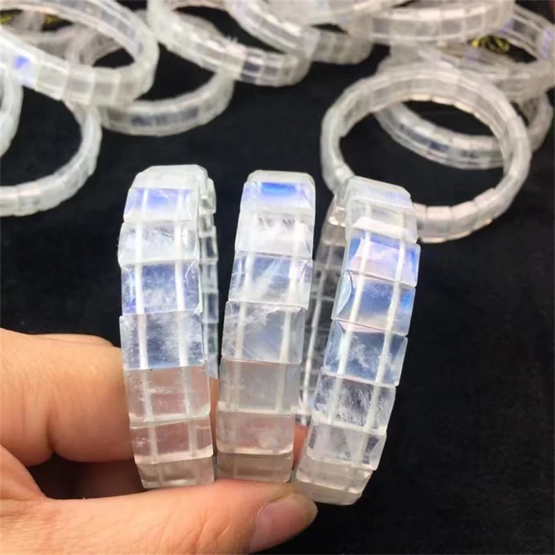 

Natural Blue Moon Stone Bangle Wholesale Design Stretch Polychrome Handmade Beads Healing Women Jewelry Gift 1pcs 11-13MM