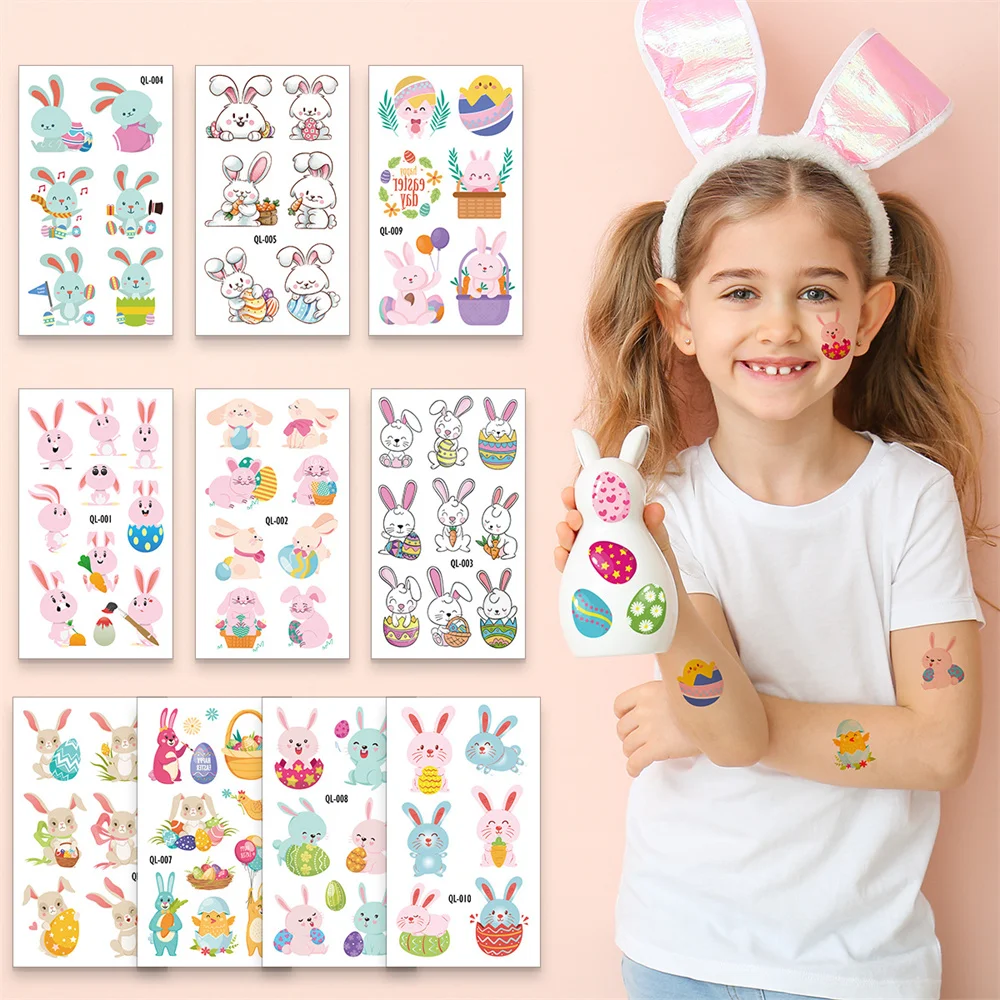 

10pcs Luminous Tattoo Sticker Easter Children Arm Face Glowing Tattoo Children Body Art Tattoo Easter Bunny Egg Tattoo Cartoon