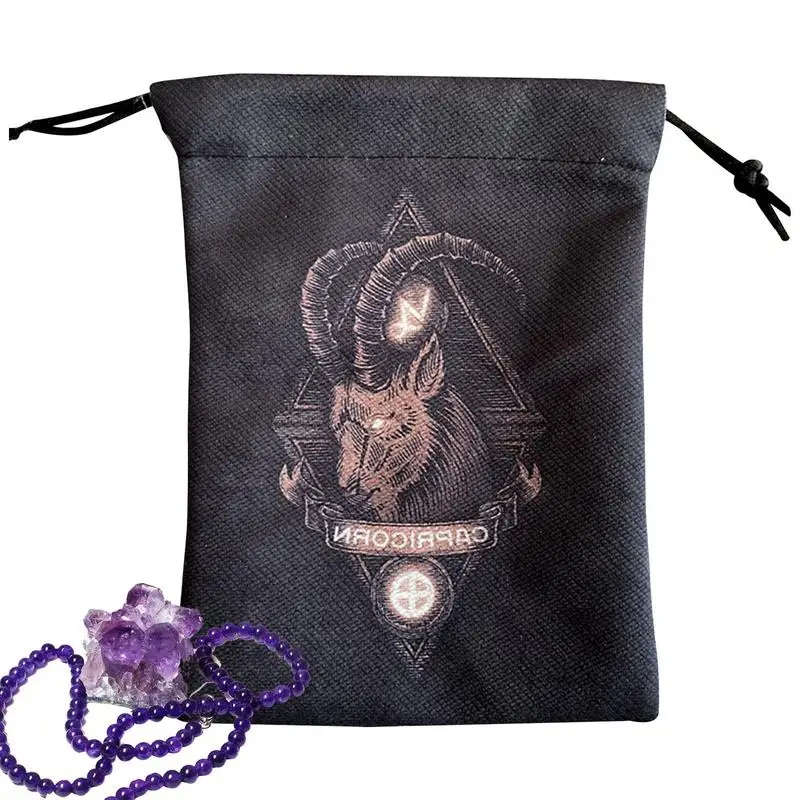 

Dice Cloth Bags Tarot Drawstring Storage Bags 5.12 X 7.09 Inch Cloth Gift Bags Small Size With Capricornus Pattern Tarot Card