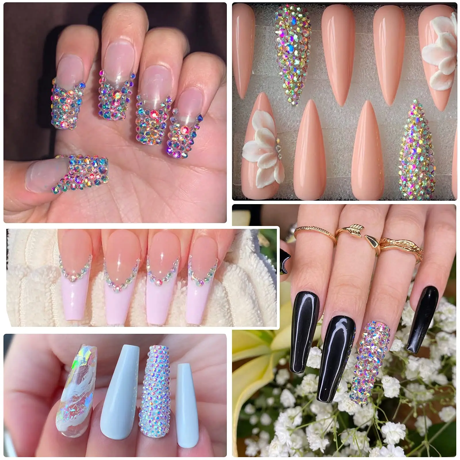 Nail Art Strass-Set, Nagel-Edelsteine, AB-Glas, flache Rückseite, Edelsteine, Steine, mit 1 Aufbewahrungsbox, 5 Pickers/1 Pinzette* – Detail 12