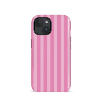 Fresh pink stripes Phone Case suitable for iPhone 17 16ProMax 15 14 14 12mini 7Plus XR 2in1 tough glossy case 1