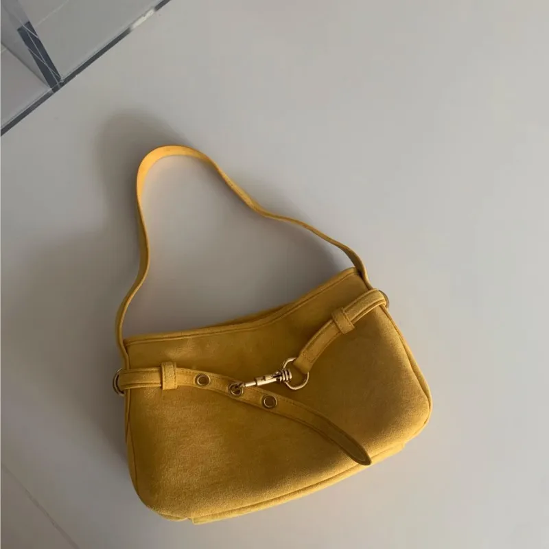 JIAERDI Yellow Suede Handbag Women Retro Fashion Versatile Shoulder Bags Ladies Casual Minimalist Commute Underarm Bag 2025 New