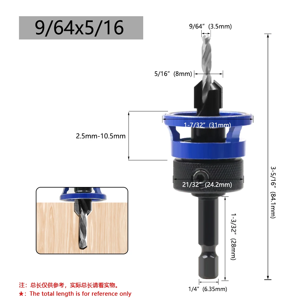 LAVIE 1pc Hex Schaft Einstellbare Begrenzung Senker Bit Router Bits Holzbearbeitung Router Bit Set CH339I00825BL – Detail 6