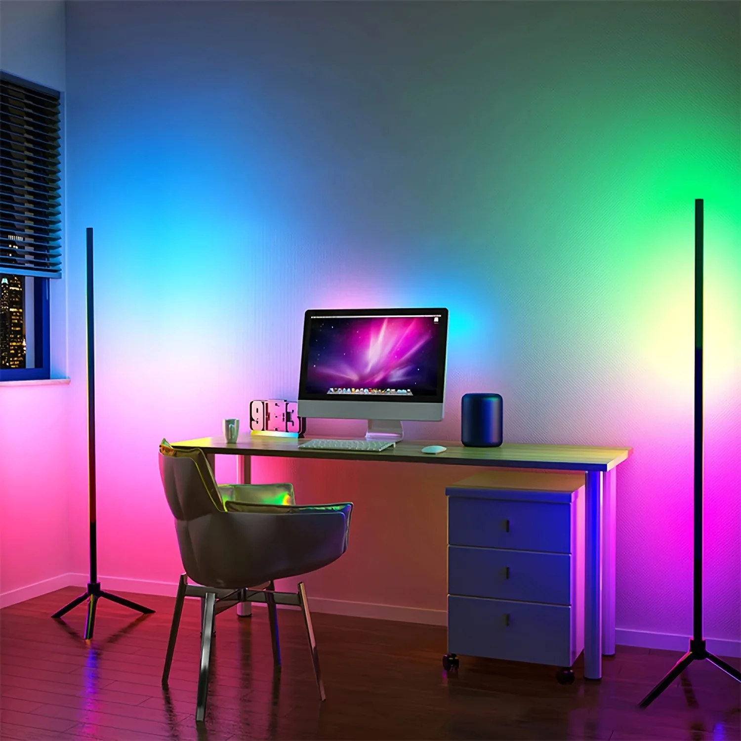 120CM Dimmable RGB LED Standing Atmosphere Light Smart Bluetooth WiFi Tripod Floor Lamp for Bedroom Gaming Room Christmas Decor