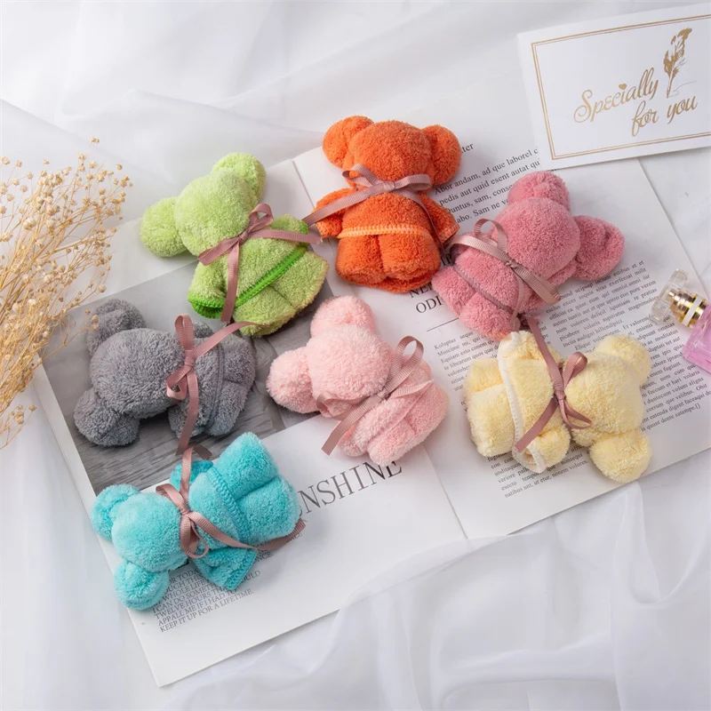 30x30cm Coral Velvet Fleece Bear Hand Towel With Bag Absorbent Face Hand Towel Wedding Business Holiday Gifts Bathroom