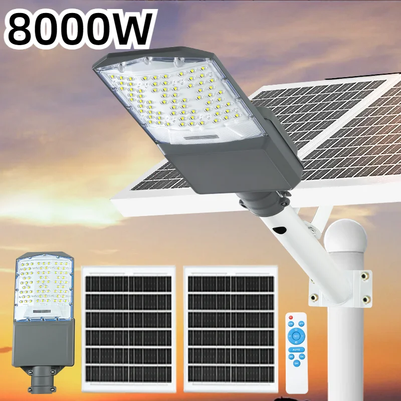 Réverbère solaire super lumineux, extérieur, étanche, IP65, éclairage de sécurité, éclairage de jardin, décoration, 8000W