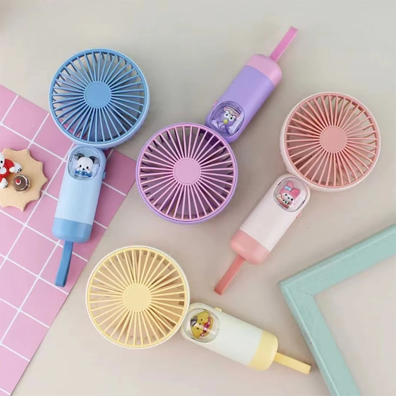 

Cute Kuromi Handheld Desktop Fan Sanrio Kawaii Anime Cinnamoroll Pompompurin Cartoon My Melody Backpack Mini Fan Gift for Kids