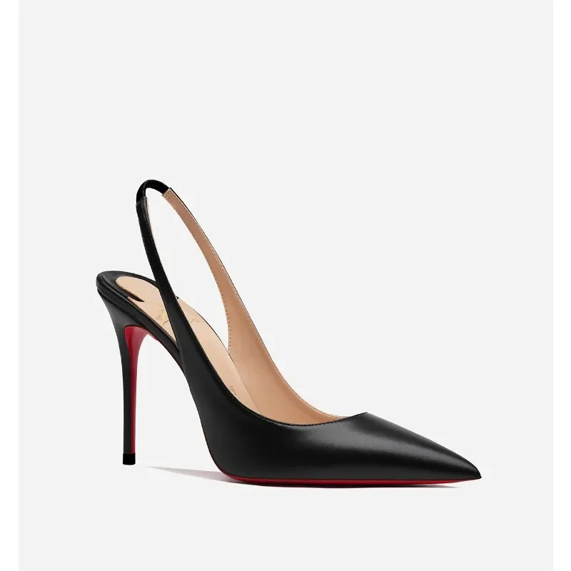 New pointed red sole leather black sexy single shoe versatile thin heel back hollow toe high heels professional women's shoes 3