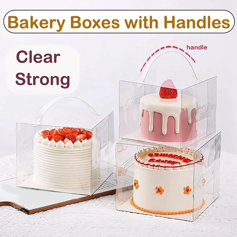 

20Pcs 13X13x13cm Clear Cake Boxes With Handles & Cake Boards, Forcakes, Desserts, And Cupcakes , Party Cake Forwedding