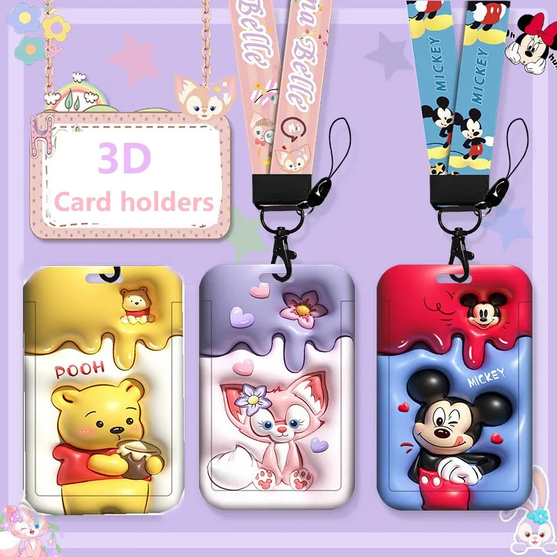 Card Holder Disney Women's Cartoon 3D Expansion Card Case Mickey Mouse Pooh Bear StellaLou Bank ID Bags For Girls