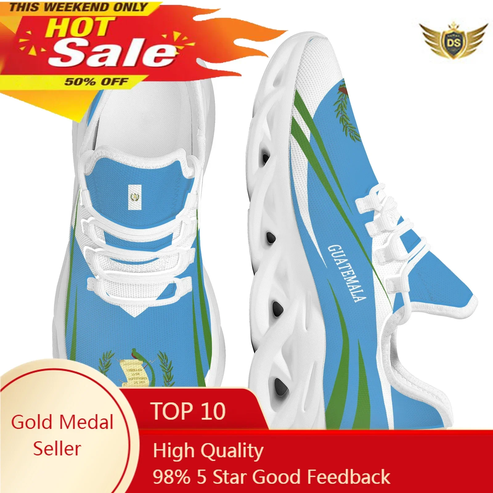 Guatemala Flag Design Lace-up Sneakers Quetzal Bird Print Casual Flat Shoes Teen Girls Fashion Outdoor Non-Slip Walking Shoes