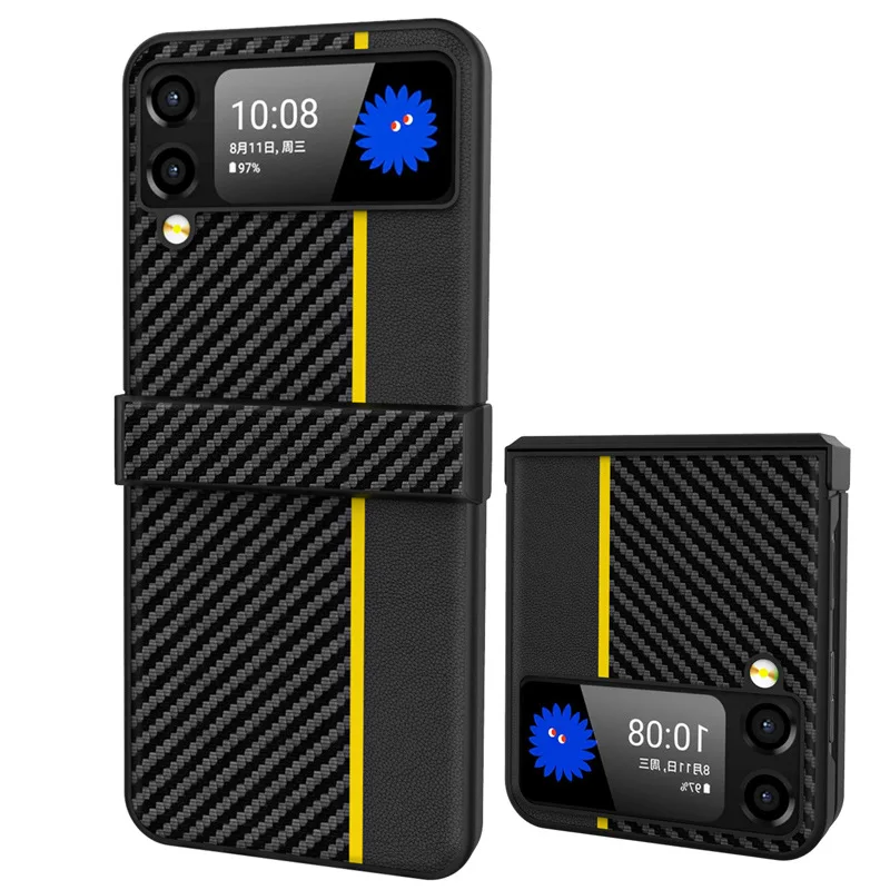 

2022 New Carbon fiber kevlar Case for Samsung Galaxy Z Flip 4 3 5G Cover Anti-knock luxury Cases for Galaxy Z Flip3 Flip4