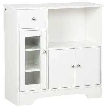 HOMCOM credenza da cucina moderna con ripiano a cassetto con anta in vetro 80x30x82 cm 1