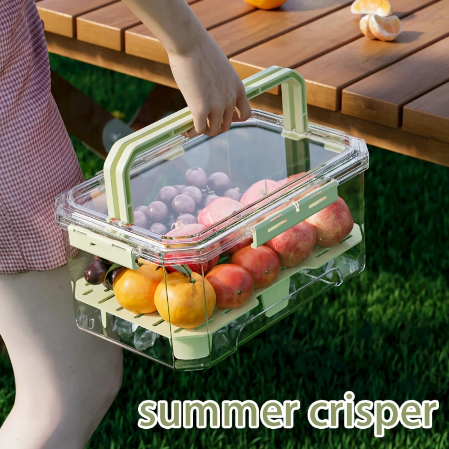 Double-Layer Freshness Box-Food-Safe Plastic For Fruits & Vegetables-Kitchen Organizer With Drain Basket Stylish & Functio