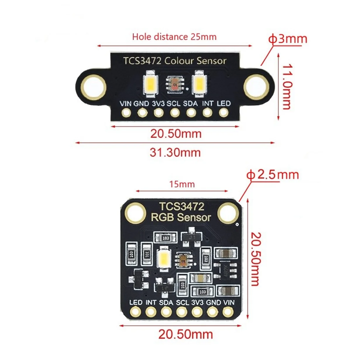 TCS34725 Color Sensor TCS3472 RGB Sensor Recognition Module RGB Development Board IIC for Arduino STM32,Double Hole