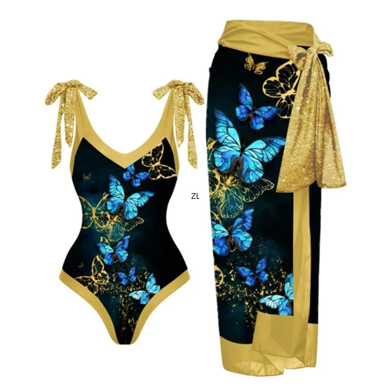 

Two Piece Set Women's Swimwear Summer New Print Fashion Tops And Skits Matching Suit Outfits Sexy Sunscreen Beach Vacation 2024
