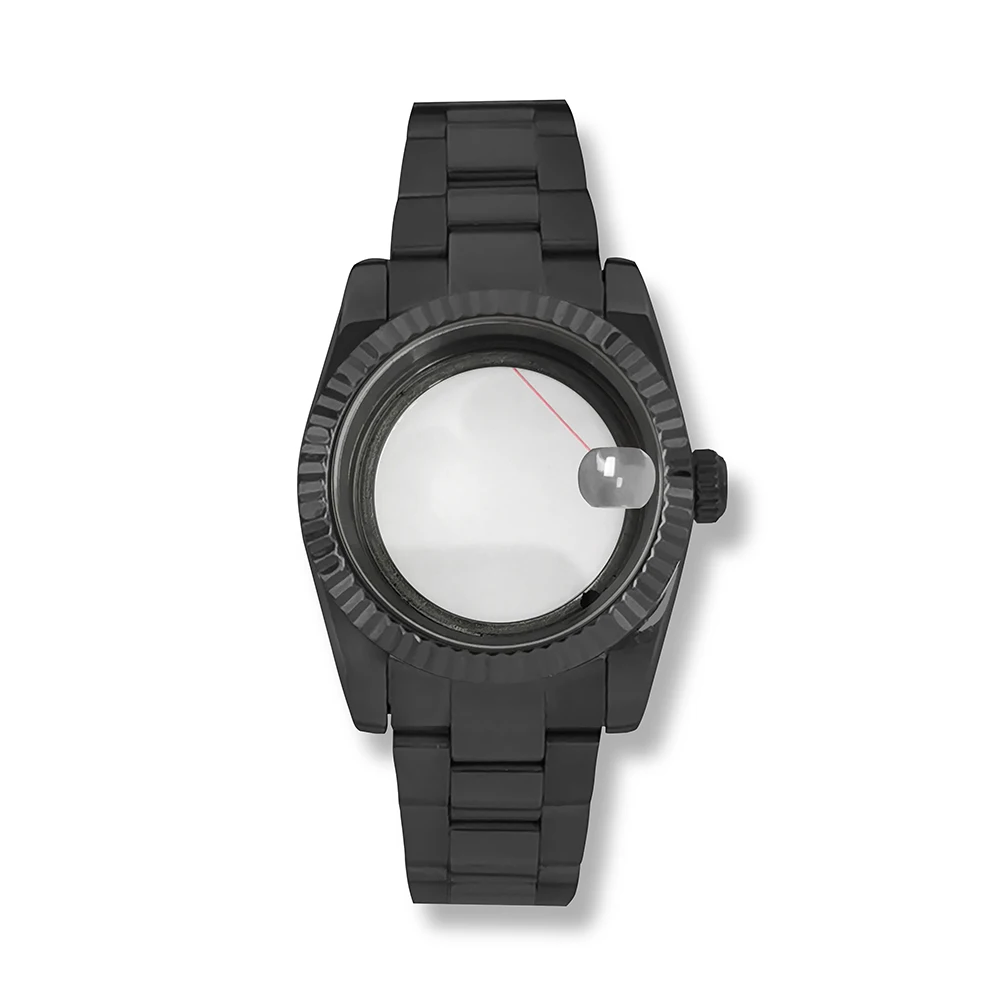 

PVD Black 36/39mm Oyster Style Constant Dog Teeth Ring Sapphire Glass Case with Transparent Bottom NH35/36