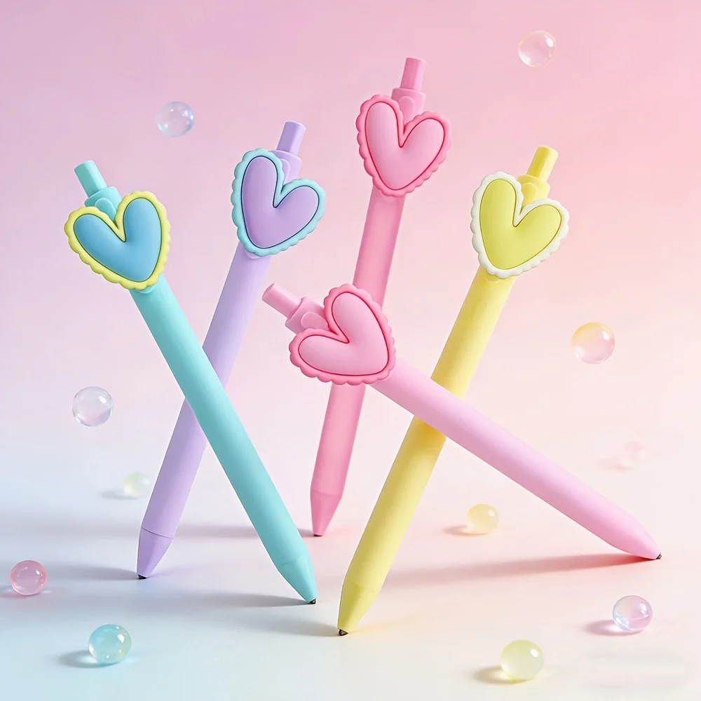 10pcs 하트 모양의 펜 검정 잉크 0.5mm 뾰족한 펜촉 결혼식 파티 사무실 문구 직장 동료 교사 생일 선물