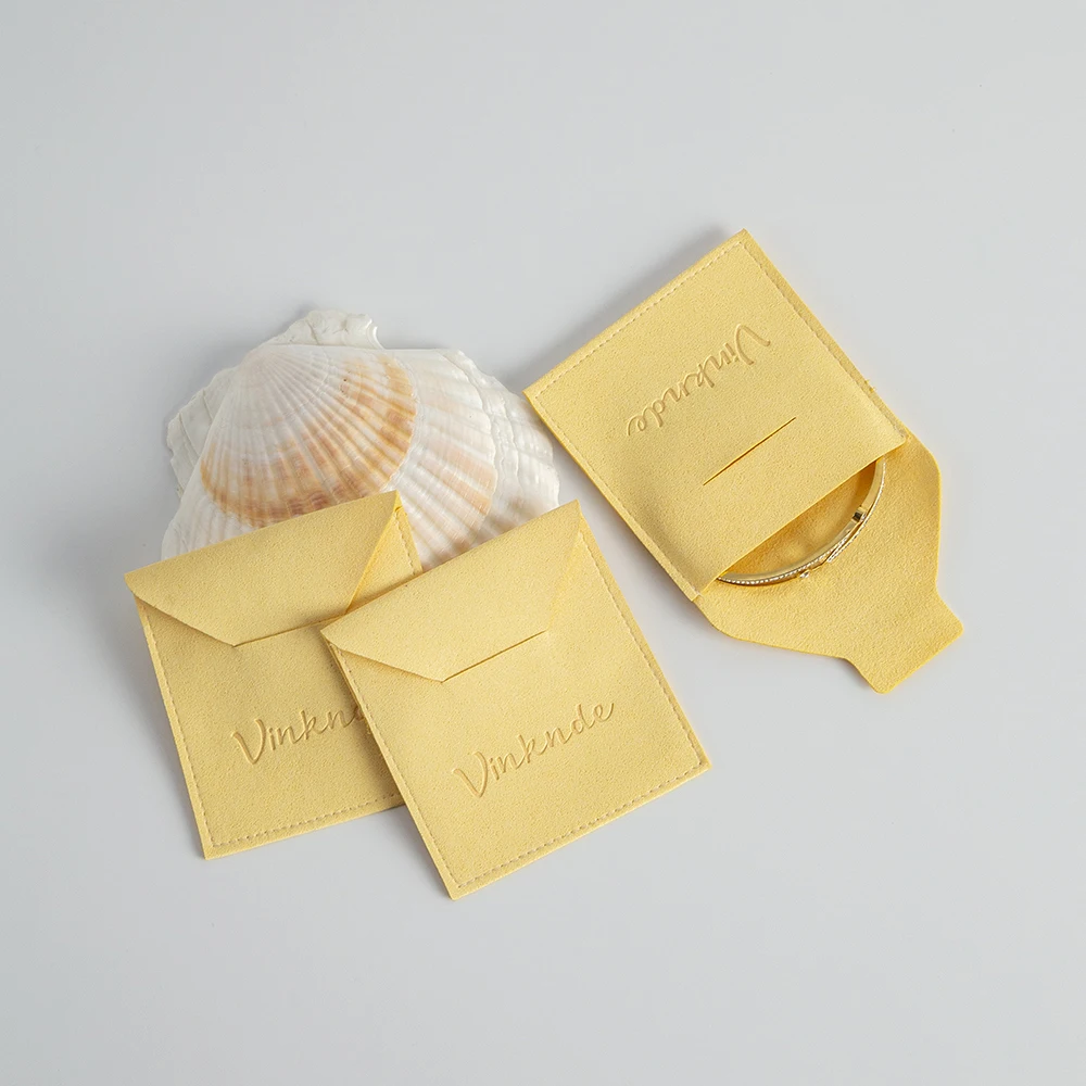 100Pcs/Lot Custom Jewelry Envelope Bag Yellow Microfiber Velvet Sude Flannel Gift Pouch Box Insert Accessory  Jewellery Storage