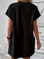 Ladies' summer loose GUEESS Los Angeles letter pattern print round neck short sleeved pocket comfortable casual plus size dress - Image 3