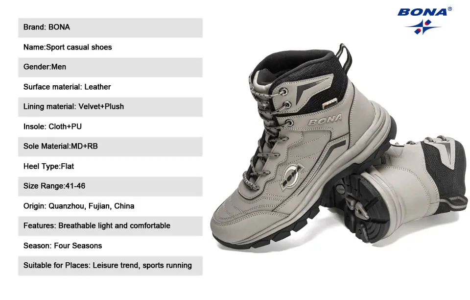 Description Picture 5 of itemBONA New Designers Nubuck Winter Warm Plush Outdoor Snow Boots Men Work Casual Shoes Man Non-slip Hiking Shoes Mansculino