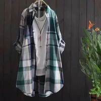Plaid Cotton Mid Length Blouses Women 2023 Autumn  Long Sleeve Elegant Casual Shirt Korean Fashion New Loose Button Blouses - Image 2