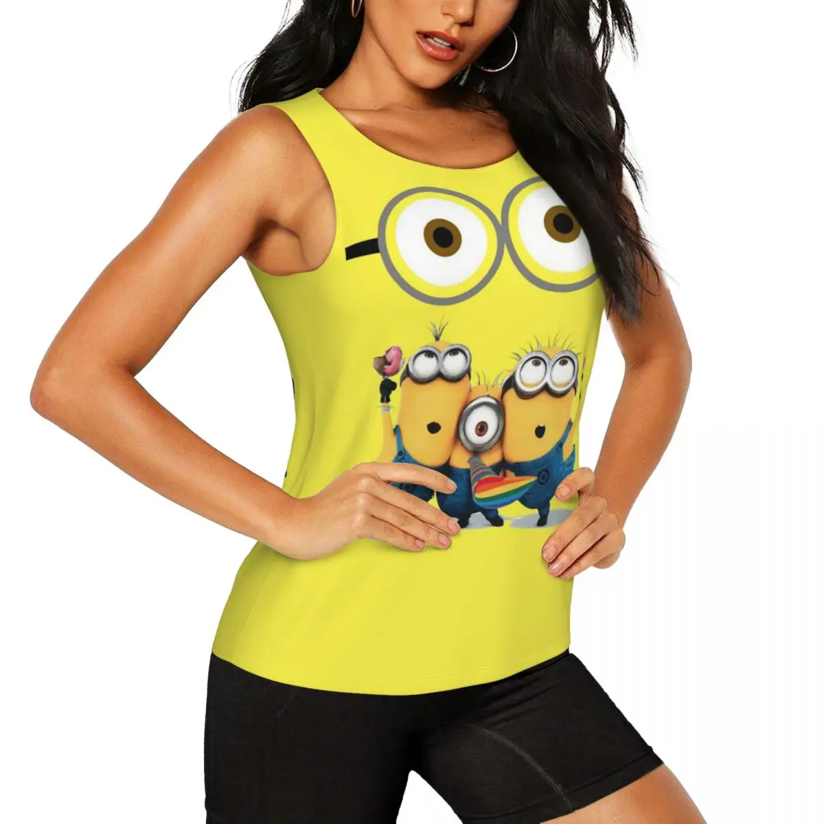 Minions Animes Workout Tank Tops Women Quick Dry Sleeveless Yoga Shirt
