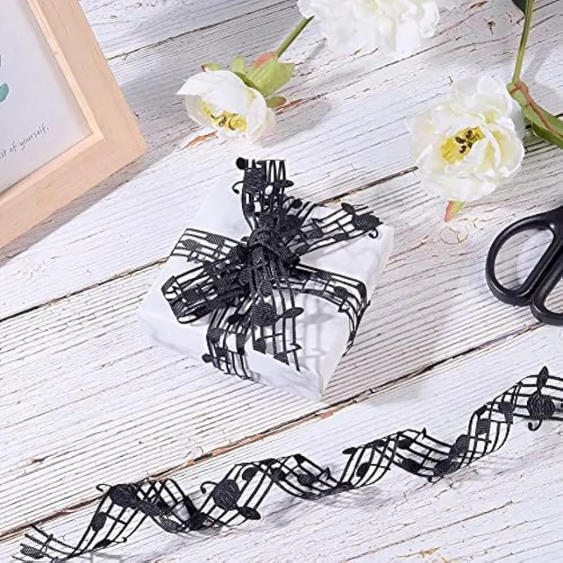 Music Note Ribbon 20 Yard Music Party Decoration 30mm Rock and Roll Party Decorations Hollow Cut Out Note Clothing Trim music note ribbon