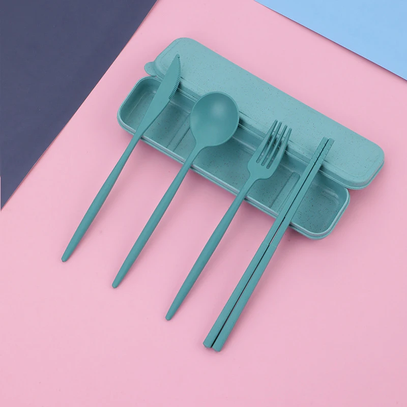 4pcs Travel Cutlery with Box Cutlery Set Chopsticks Fork Spoon Knife with Box Reusable Set