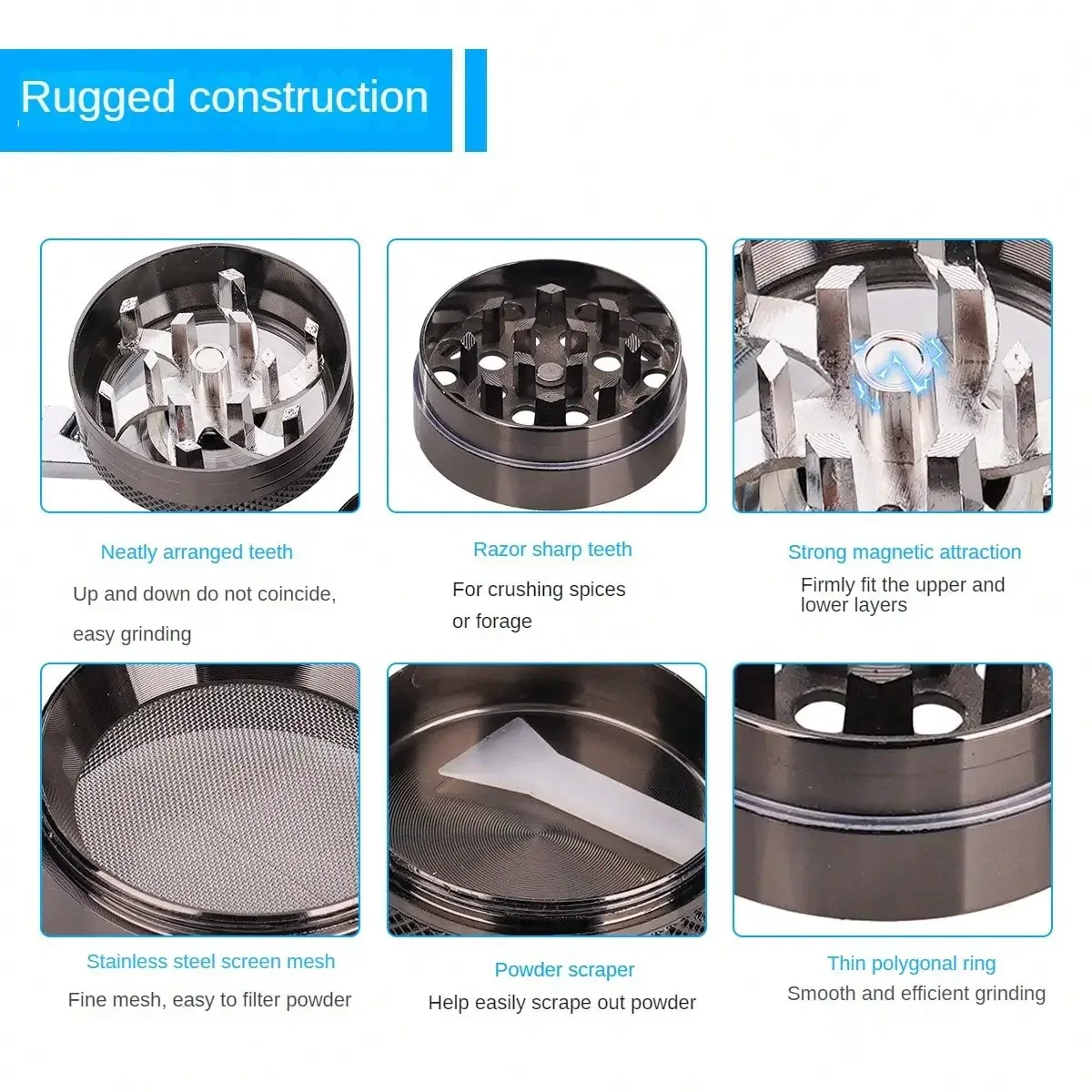 Herb Grinder 1.6inch Handle 4-layer Manual Spice Mill Metal Pepper Salt Mortar Raw Grass Tobacco Cigarette Accessories