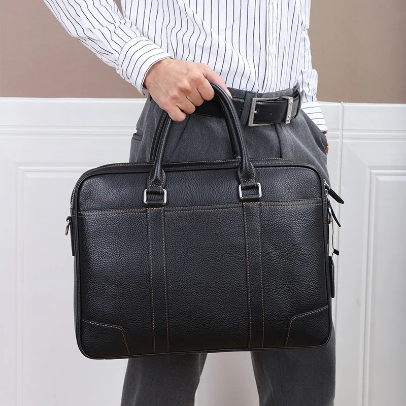 

Genuine Leather High-End Men Briefcase Horizontal Business Handbag Large Capacity Fashion Shoulder Messenger Bag Male File Bag