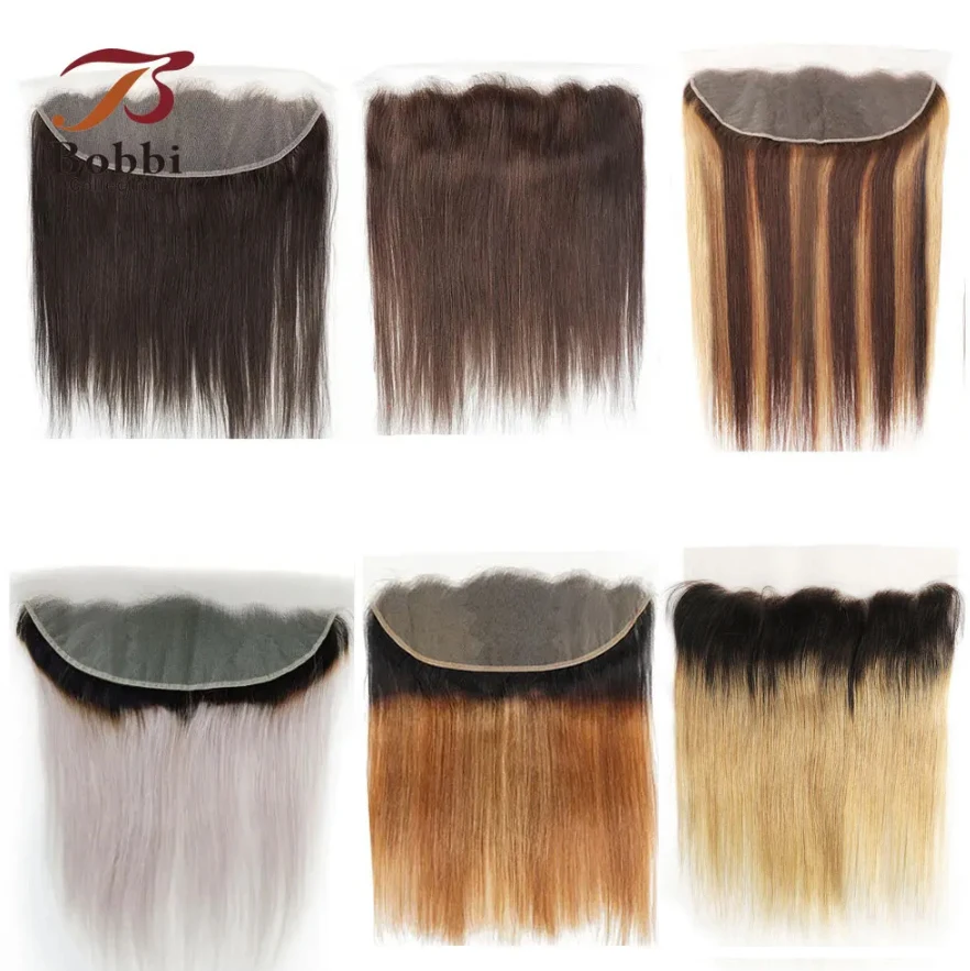 Dark Brown Straight Hair 13x4 Lace Frontal Pre-Plucked Transparent Lace Remy Human Hair Black Brown 613 Blonde Grey BOBBI