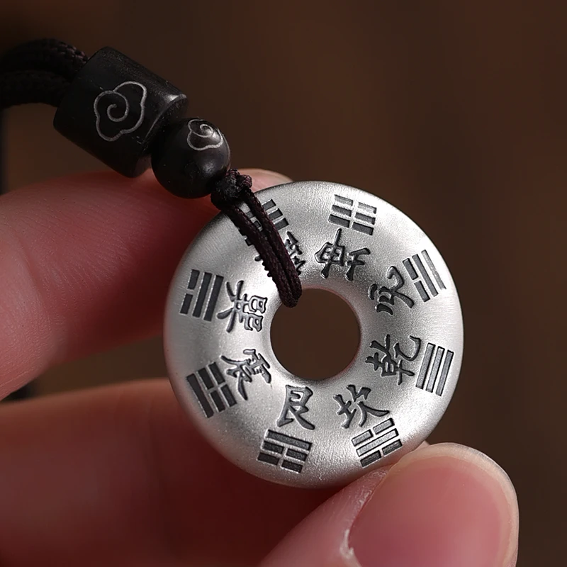 999 Pure Silver Mountain Ghost Money Safety Buckle Pendant For Men National Style Bagua Brand Necklace Pendant ZABRA