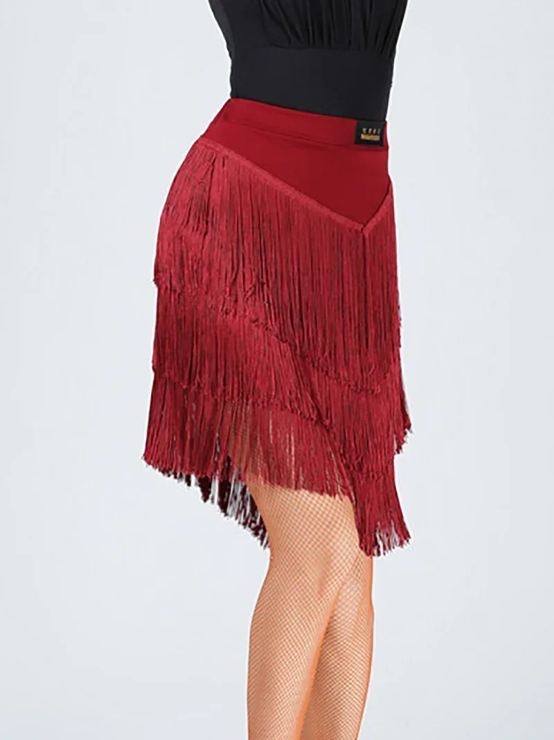 Women Latin Dance Skirt One Piece Ballroom Rumba Samba Tassels Dancewear Adult Female Training Chacha Safety Performance Costume