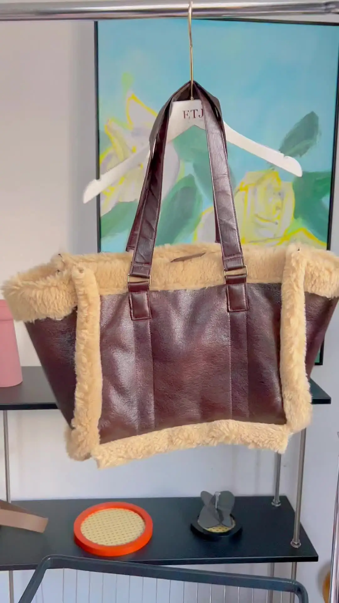 ETJ 2025 FAUX SHEARLING TOTE BAG winter new fashion
