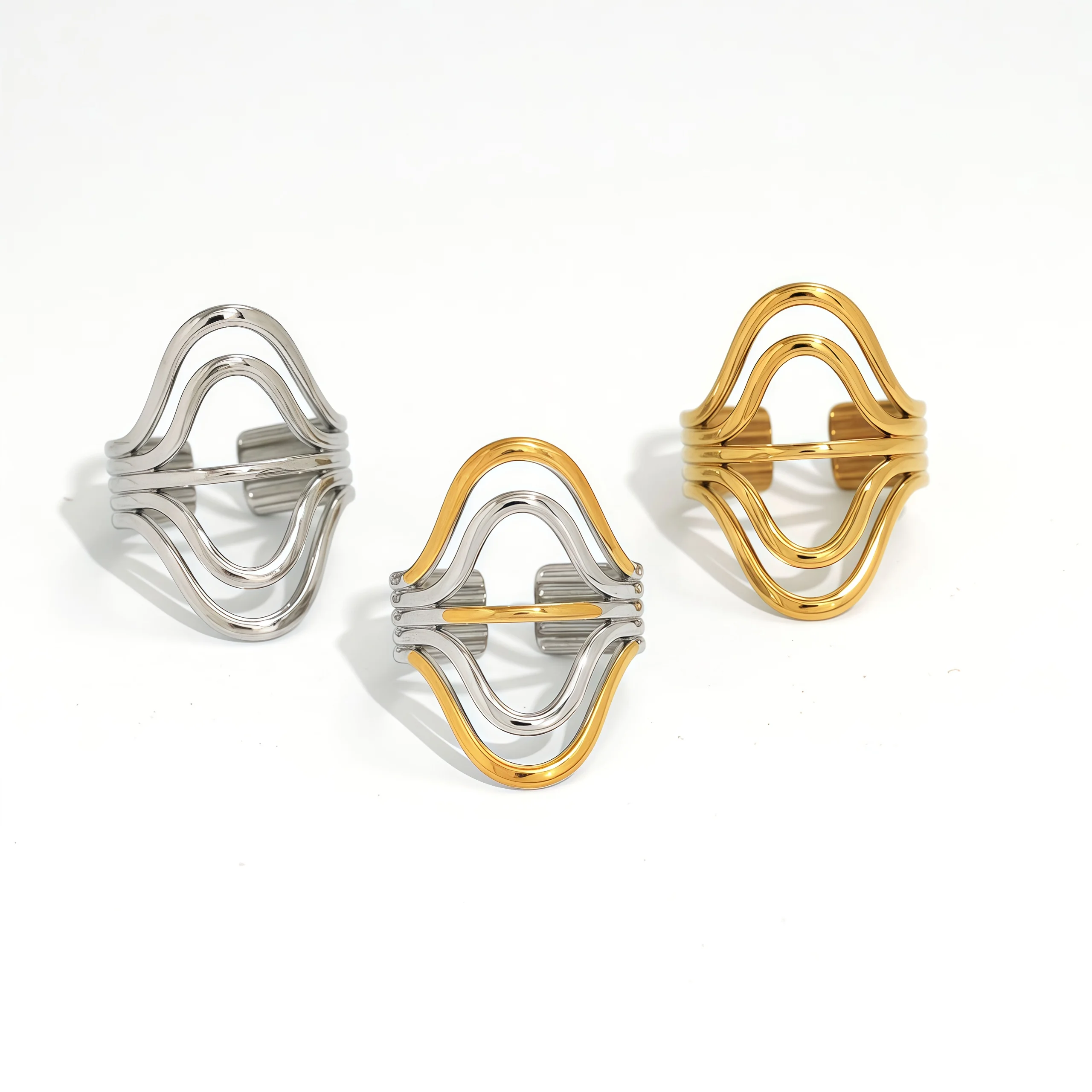Mode Geometrische Design Edelstahl Offenen Ring Gestapelt Unregelmäßigen Ring frauen Zubehör Party Festival Zubehör – Detail 7