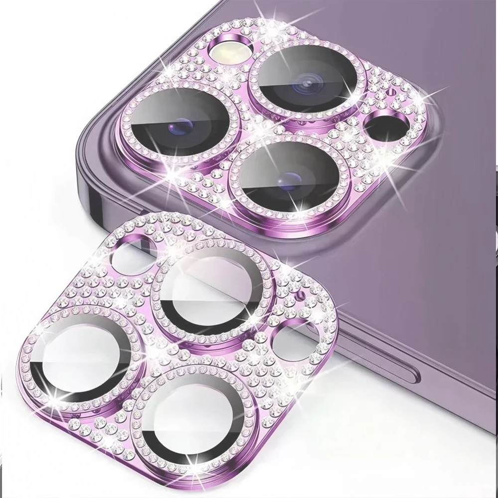 Luxury Diamond Metal Lens Protector with Full-Cover Tempered Glass