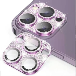 Luxury Glitter Camera Lens Protector - Full Cover Metal with Tempered Glass - iPhone 15 Plus (Light Purple)