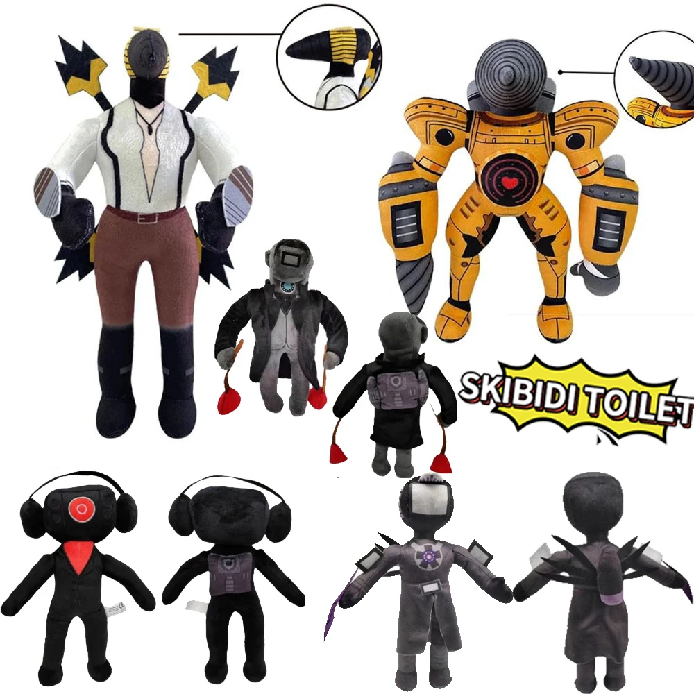 Mainan boneka Anime, 68 buah 28cm Skibidi Toilet mewah Speakerman bos  mainan mewah boneka Audio lembut boneka bantal Anime untuk hadiah ulang  tahun anak-anak Natal