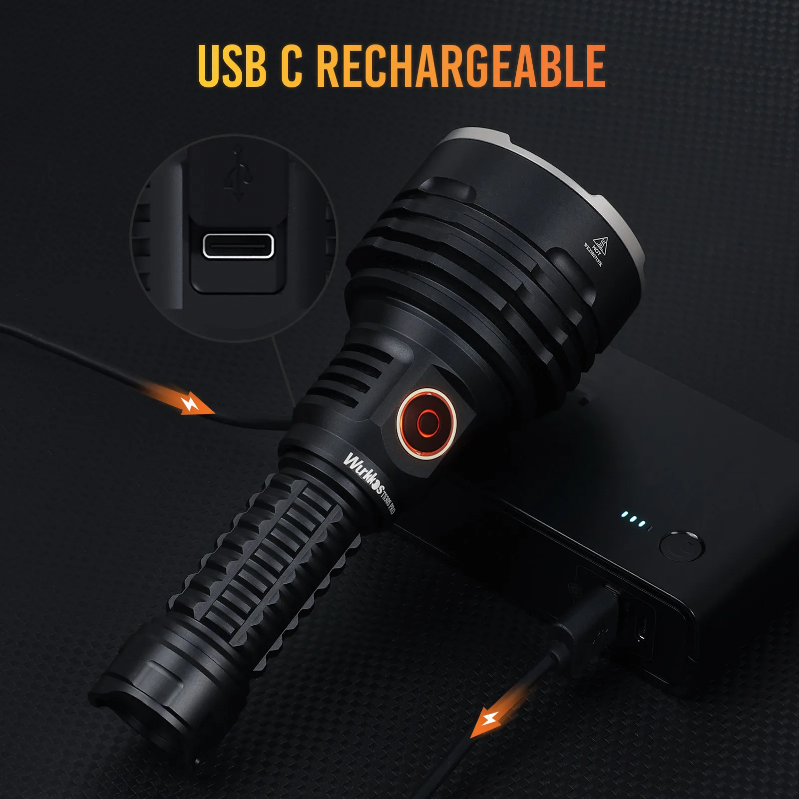 Wurkkos TS30S Pro 21700 Rechargeable Tactical Flashlight  LED USB-C 6000Lm Torch MAX 1086M Stainless Bezel Anduril 2 Power Bank