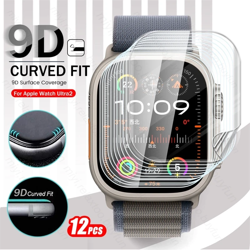 

12PCS 9D Curved Soft Hydrogel Film For Apple Watch Ultra2 Ultra 2 49MM Screen Protector Not Glass On iWatch Series 8 9 41mm 45mm