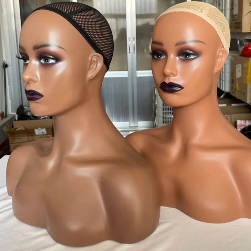 Realistic African American Female Mannequin Head with Shoulders Plastic Manikin  Heads for Wigs Earrings Hat Sunglassess Display - AliExpress