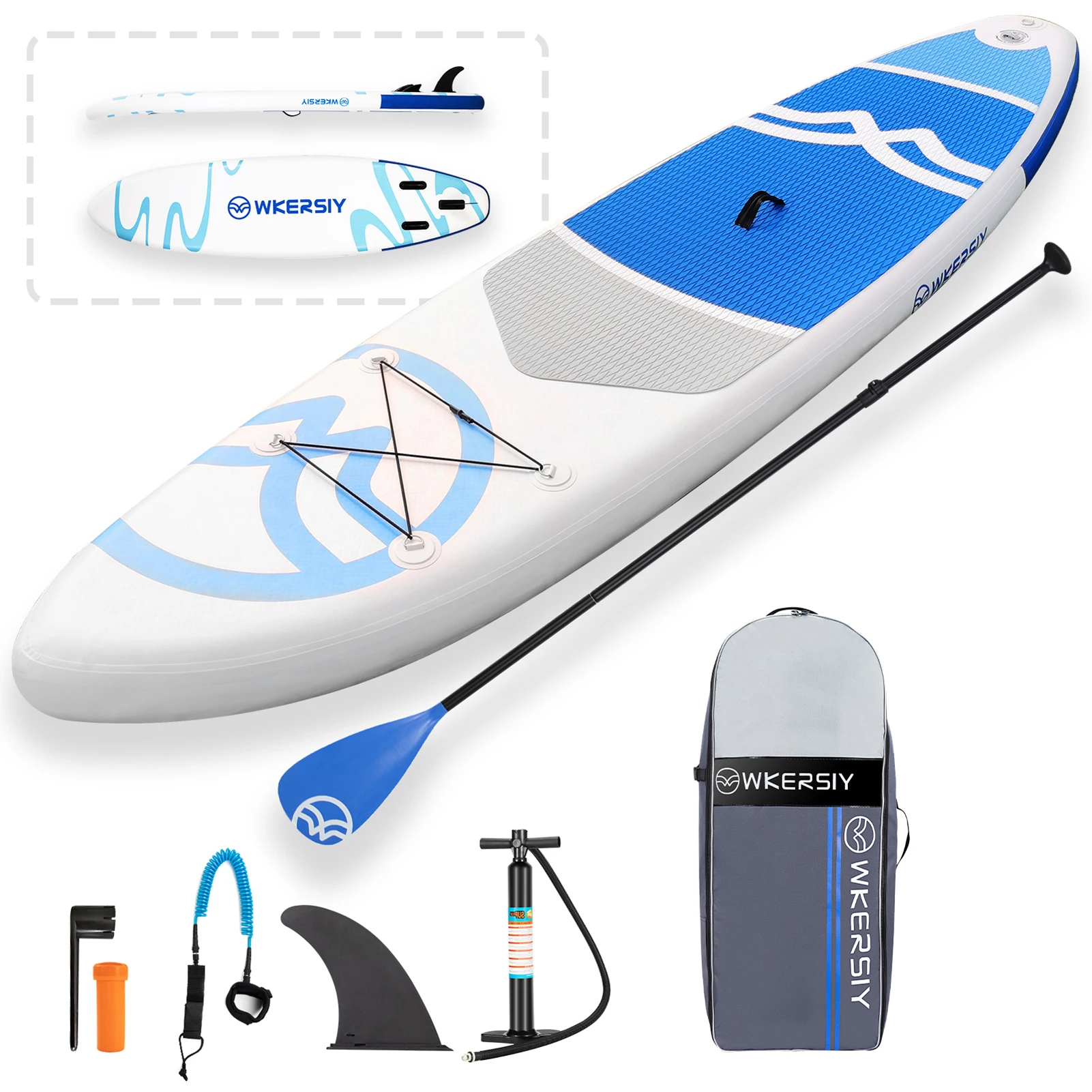 Aufblasbares SUP (Stand Up Paddle Board) Surf Board mit Luftpumpe, Tragetasche, Flosse, Paddel, Zubehör komplett 2