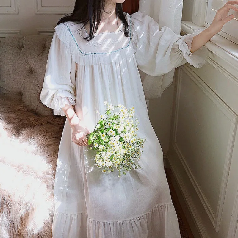 

Women's Princess Nightdress Kawaii Solid Summer Lace Ladies Nightgown Embroidered Three Quarter Sleeve Homewear for Female
