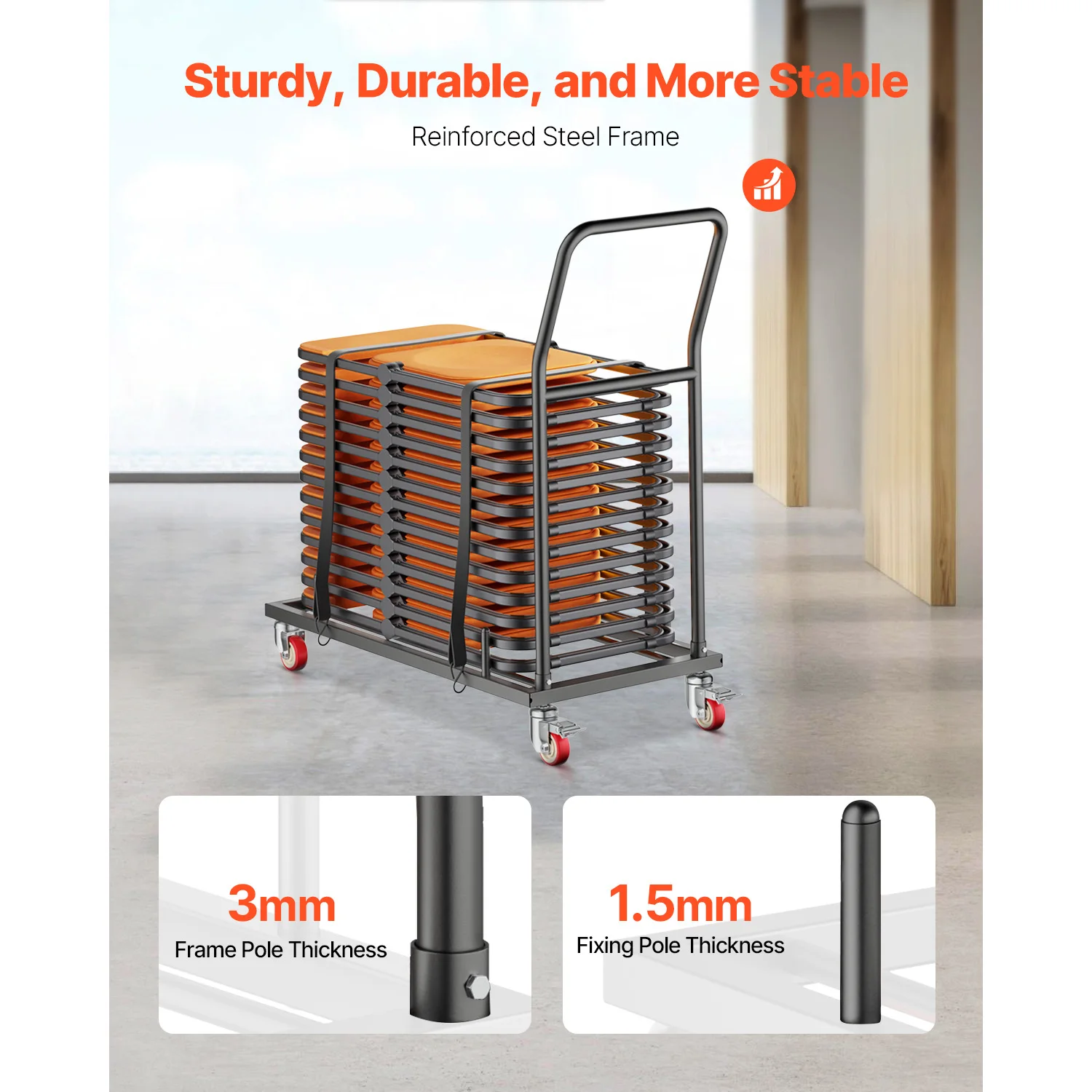 Metal Folding Chair Storage Dolly Cart for 25 Chairs